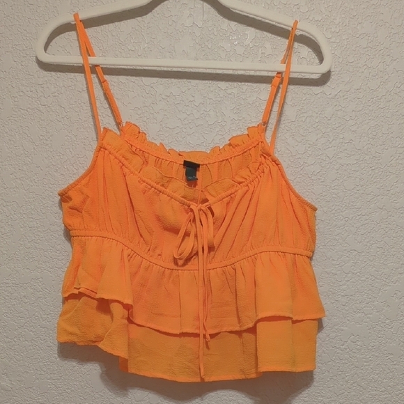 Wild Fable vibrant orange sleeveless tiered ruffle camisole cropped blouse - Picture 3 of 7